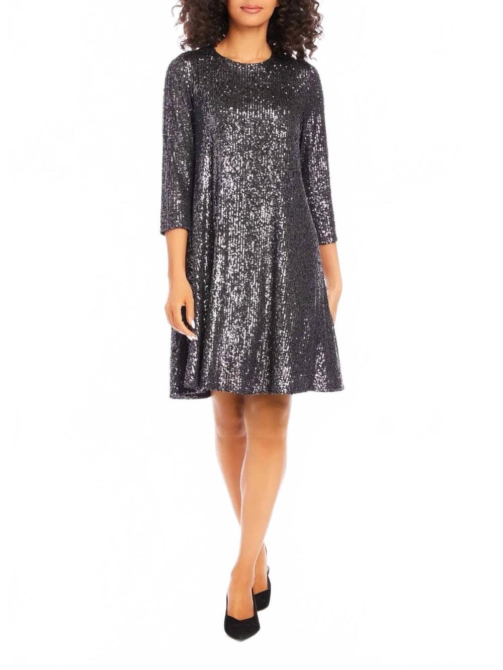 NEW KAREN KANE sequin swing dress in black/ sliver